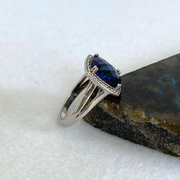 Sterling Silver 925 P☆M Blue Cubic Zirconia & Diamond Accent Stone Ring Sz 7 - Picture 13 of 16